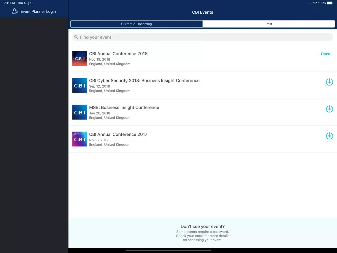 Screenshot di CBI Events iPad 