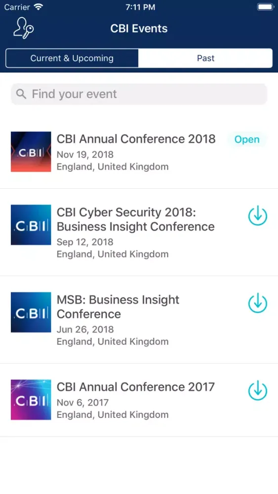 Screenshot di CBI Events