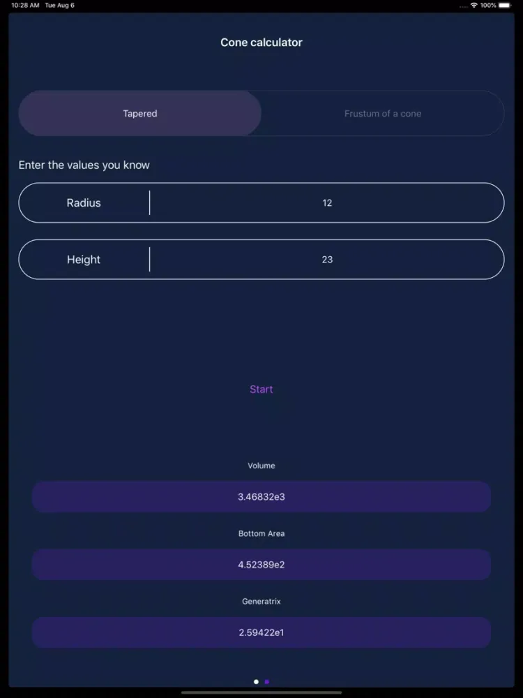 Cone Calculator-Parameter Calc iPad 应用截图
