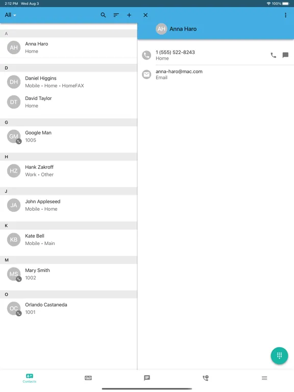 Capturas de tela do CCI Cloud PBX iPad 
