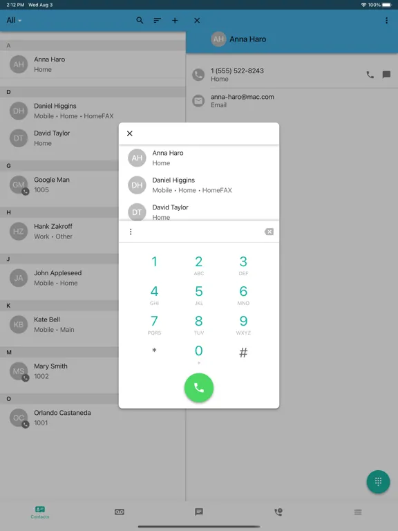 Capturas de tela do CCI Cloud PBX iPad 