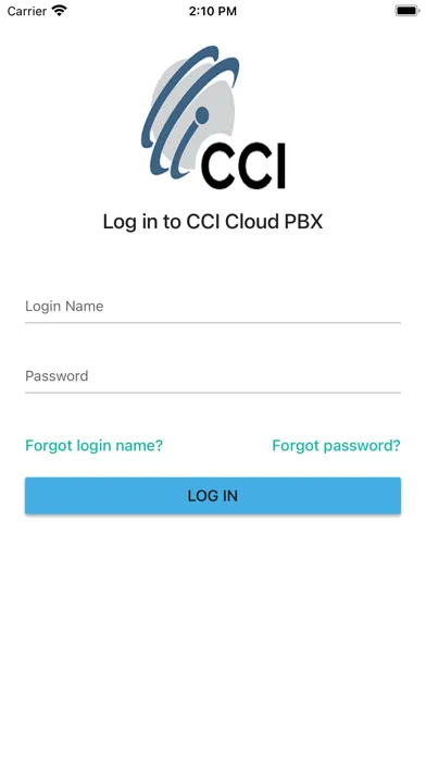 Capturas de tela do CCI Cloud PBX