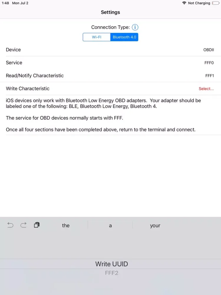 Ảnh chụp màn hình của ELM327 Terminal iPad 