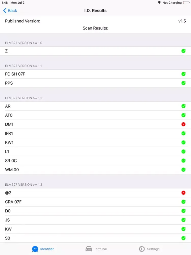 Ảnh chụp màn hình của ELM327 Terminal iPad 