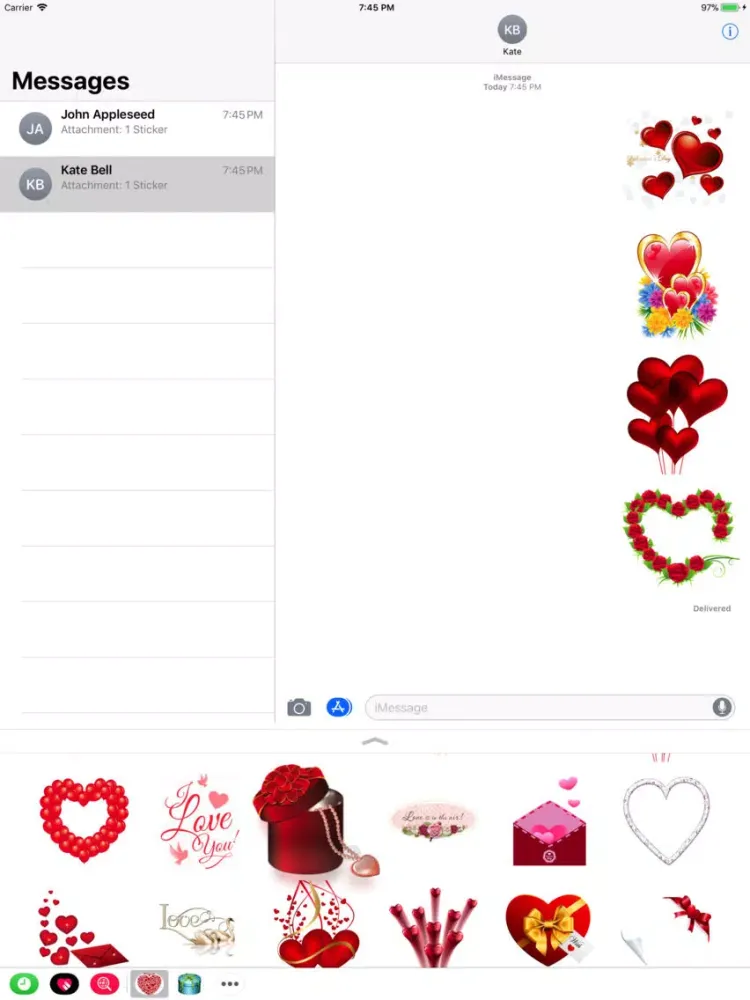 Capturas de tela do Stickers For Valentains Day iPad 