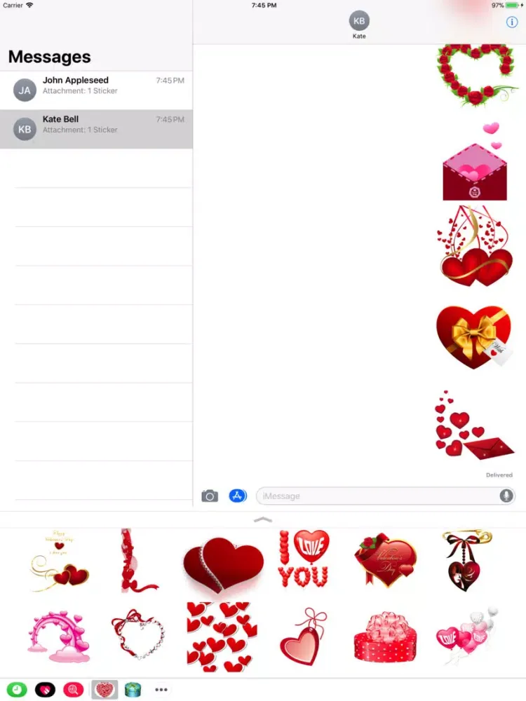 Capturas de tela do Stickers For Valentains Day iPad 