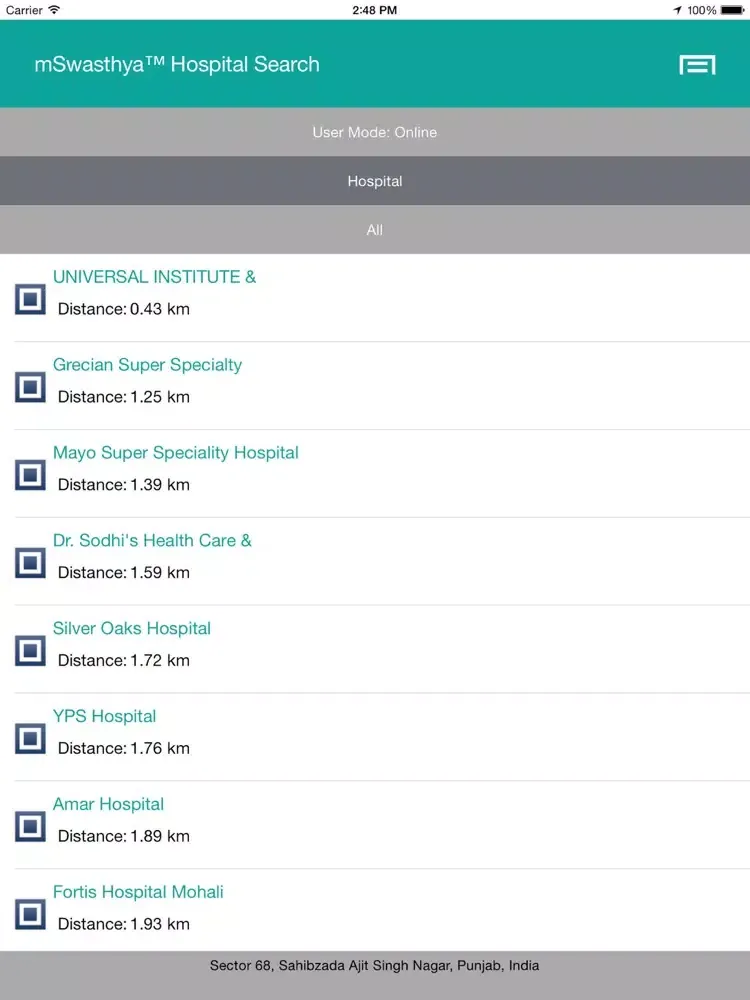 mSwasthya™ Hospital Search iPad  Screenshots