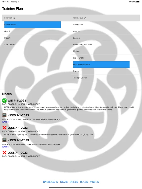 Capturas de pantalla de BJJ Training Notes iPad 