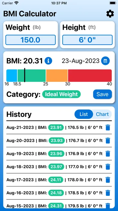 Tangkapan skrin BMI Calculator + Tracker Tool