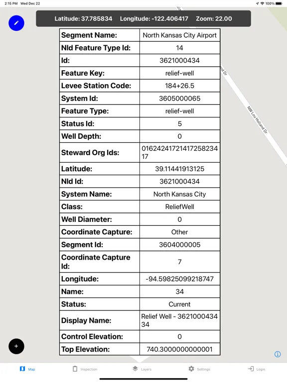 Ảnh chụp màn hình của Levee Inspection System iPad 