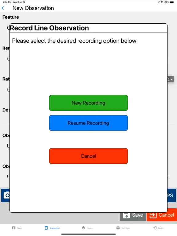 Ảnh chụp màn hình của Levee Inspection System iPad 