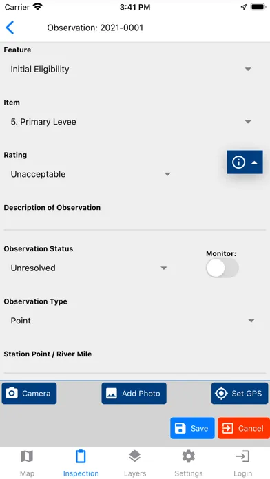 Ảnh chụp màn hình của Levee Inspection System