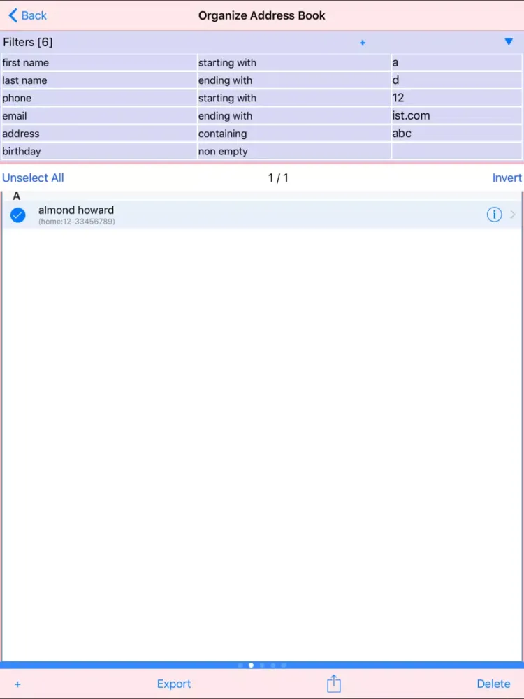 Ảnh chụp màn hình của Comprehensive Address Books+ iPad 