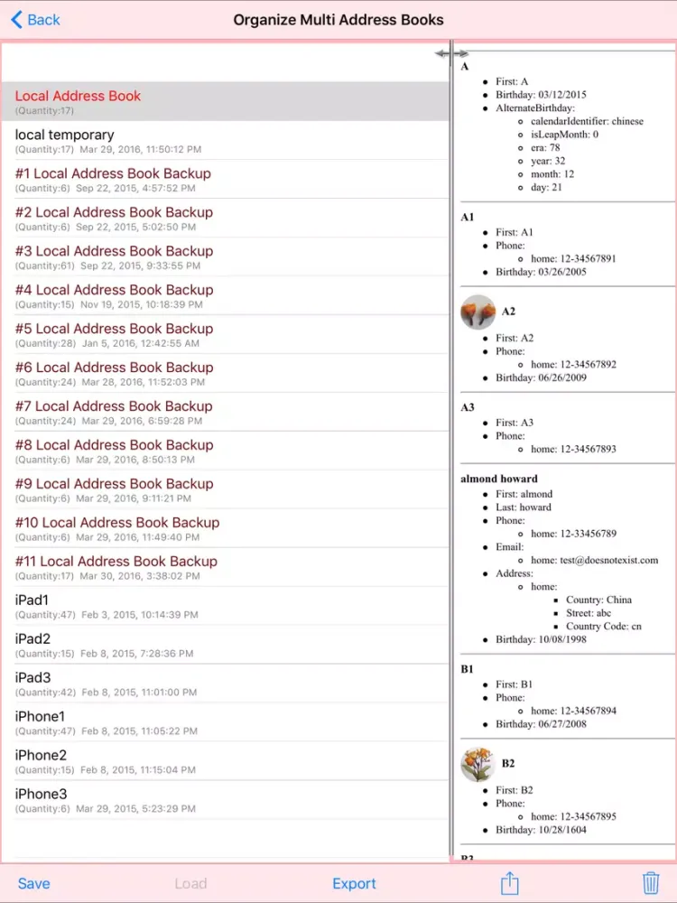 Ảnh chụp màn hình của Comprehensive Address Books+ iPad 