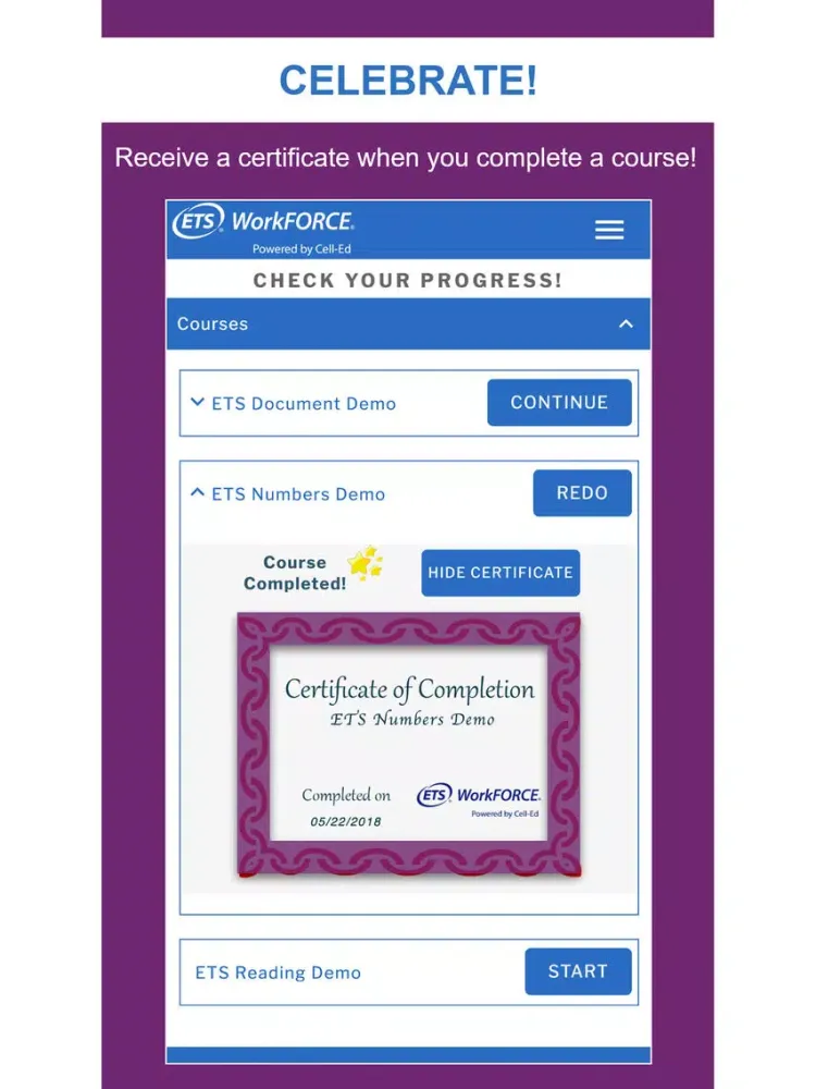 ภาพหน้าจอของ ETS WorkFORCE® Training iPad 