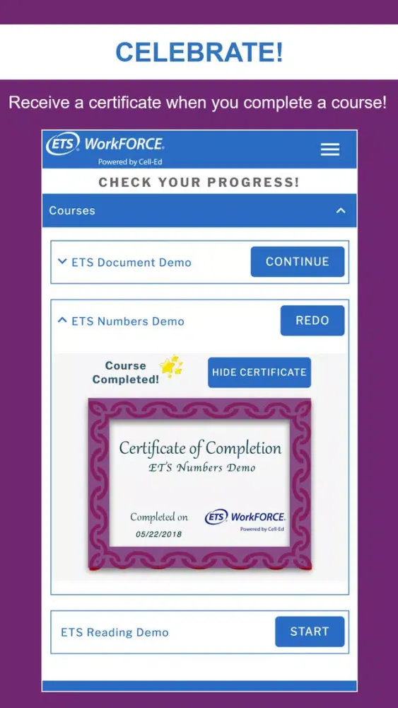 ภาพหน้าจอของ ETS WorkFORCE® Training