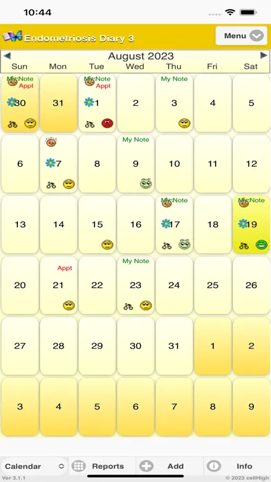Capturas de tela do EndometriosisDiary3