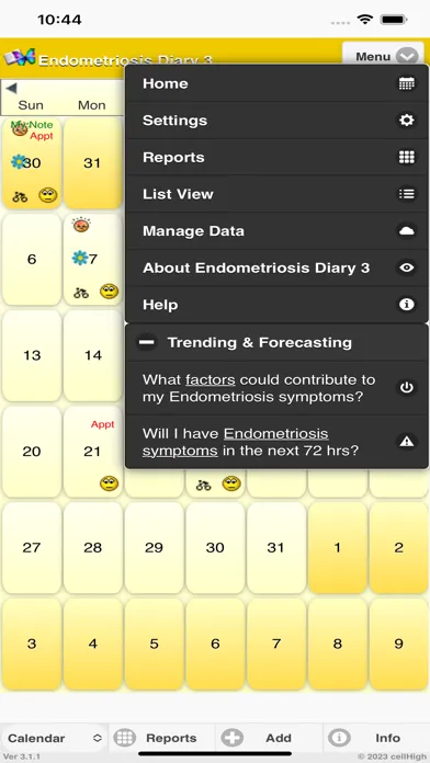 Capturas de tela do EndometriosisDiary3