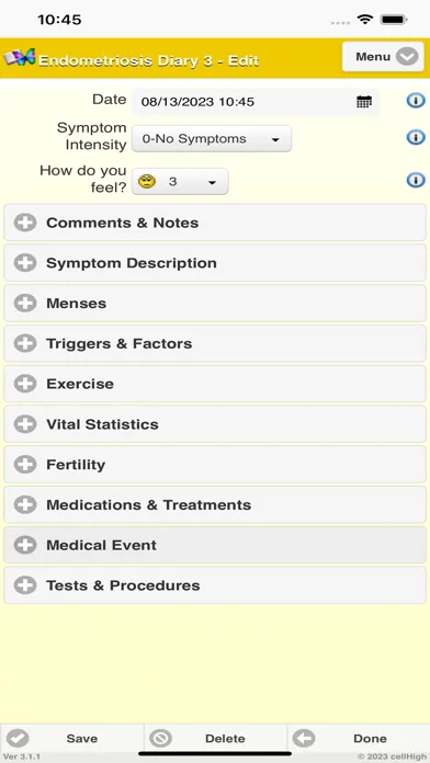 Capturas de tela do EndometriosisDiary3