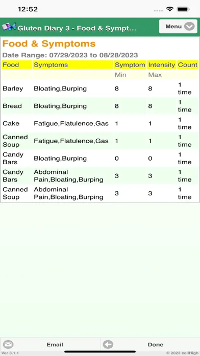 Capturas de tela do Gluten Diary 3