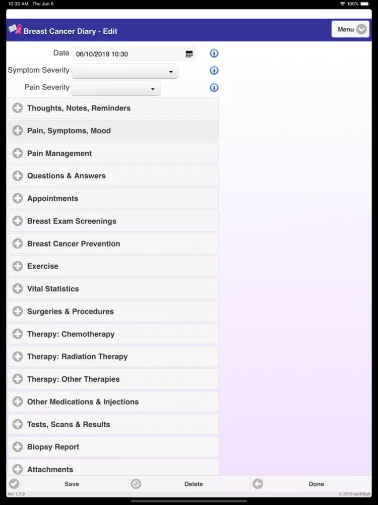 Breast Cancer Diary iPad  Screenshots