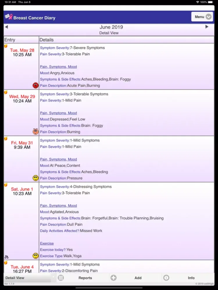 Breast Cancer Diary iPad  Screenshots
