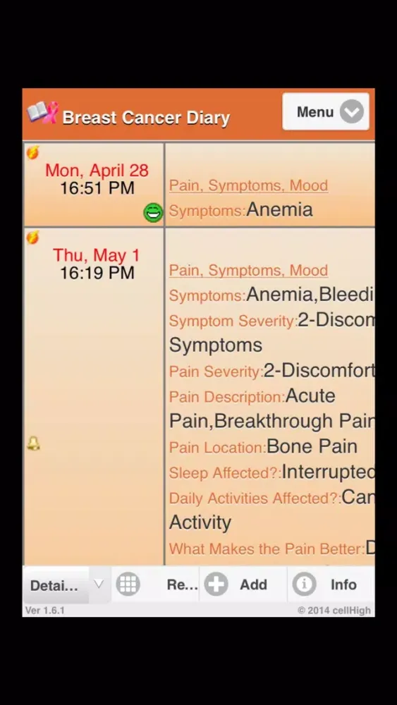 Breast Cancer Diary Screenshots