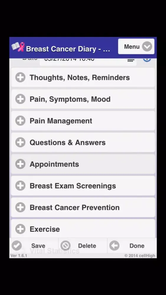 Breast Cancer Diary Screenshots
