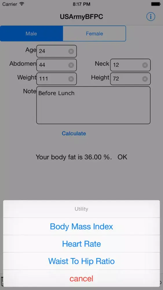 Скриншоты Army Body Fat Percentage Calculator for iPhone