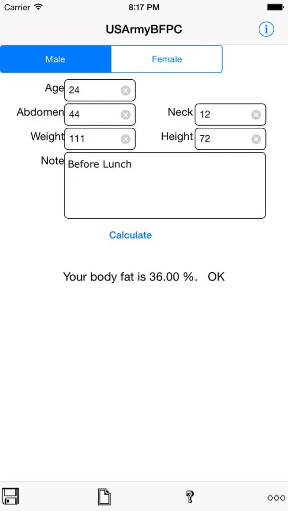 Скриншоты Army Body Fat Percentage Calculator for iPhone