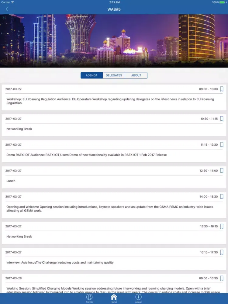 ภาพหน้าจอของ WAS Event Guide iPad 