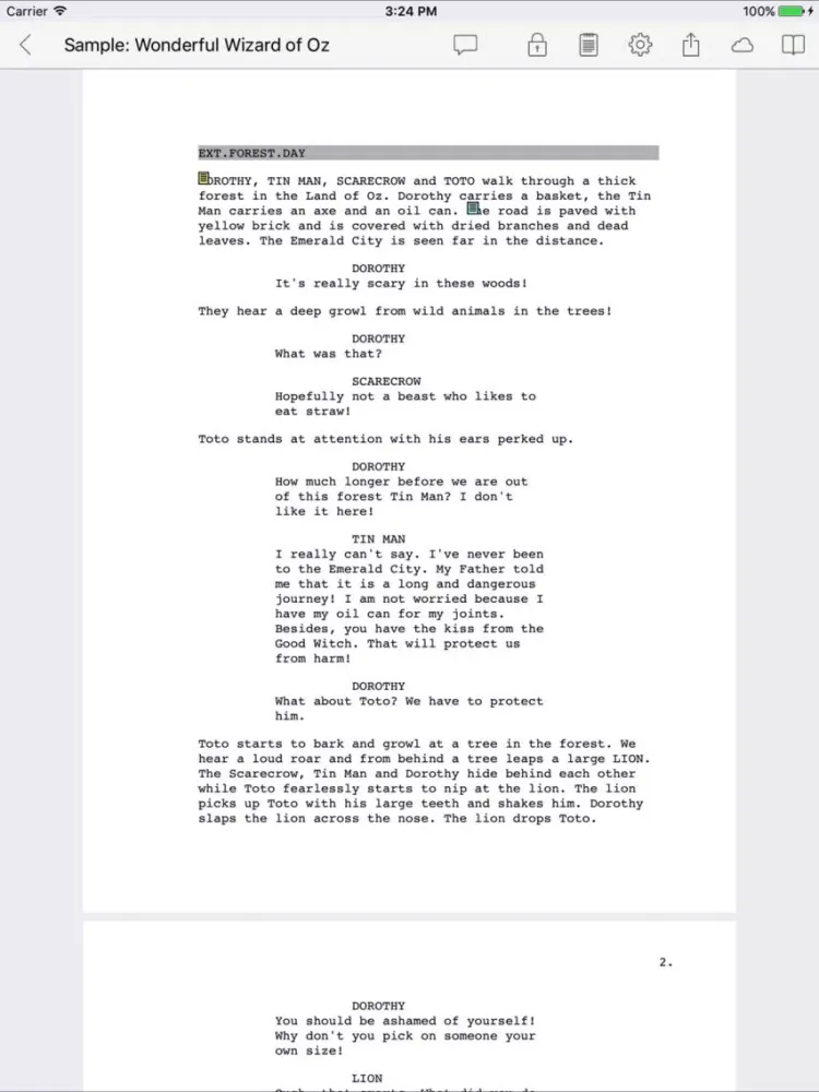 Tangkapan skrin celtx script iPad 