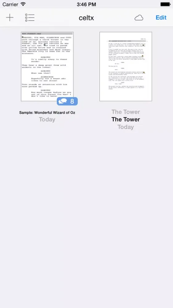 Tangkapan skrin celtx script