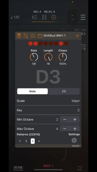 ภาพหน้าจอของ ShiftBud Generative MIDI AUv3