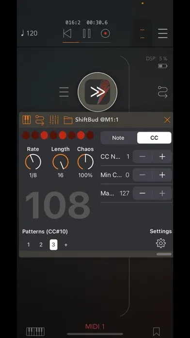ภาพหน้าจอของ ShiftBud Generative MIDI AUv3