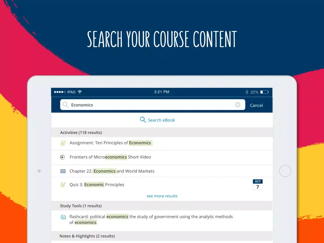 Tangkapan skrin Cengage Mobile iPad 