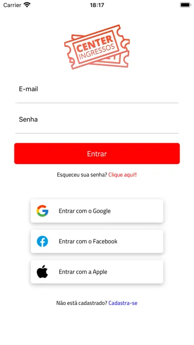 Capturas de tela do Center Ingressos