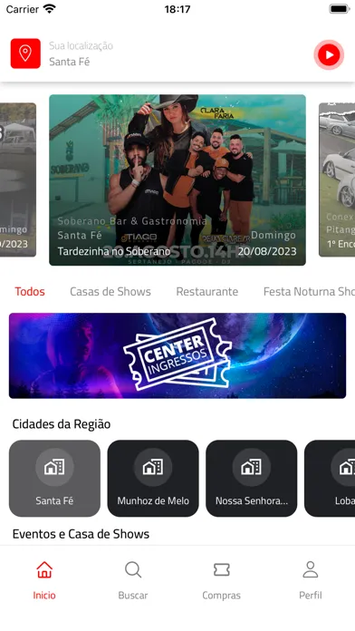 Capturas de tela do Center Ingressos