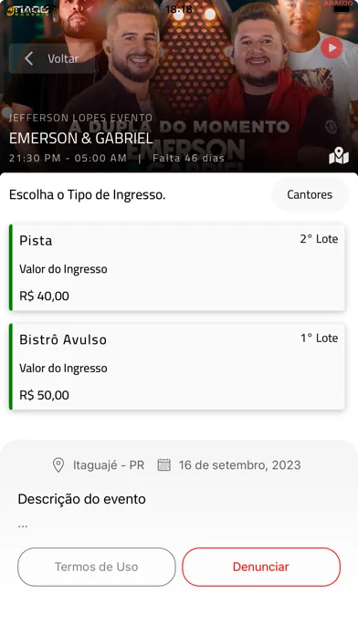 Capturas de tela do Center Ingressos