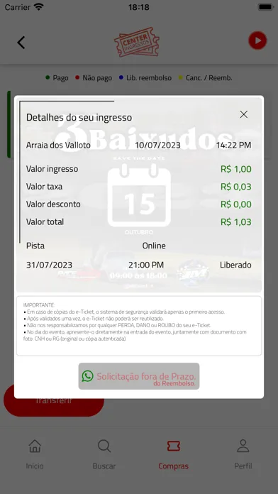 Capturas de tela do Center Ingressos