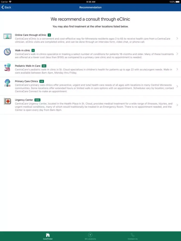 Скриншоты CentraCare CareFinder iPad 