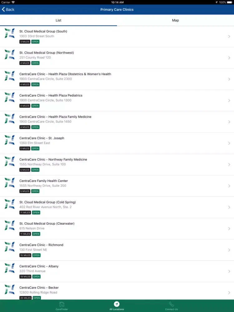 Скриншоты CentraCare CareFinder iPad 