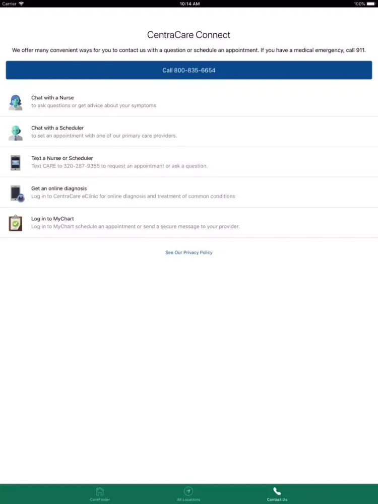Скриншоты CentraCare CareFinder iPad 