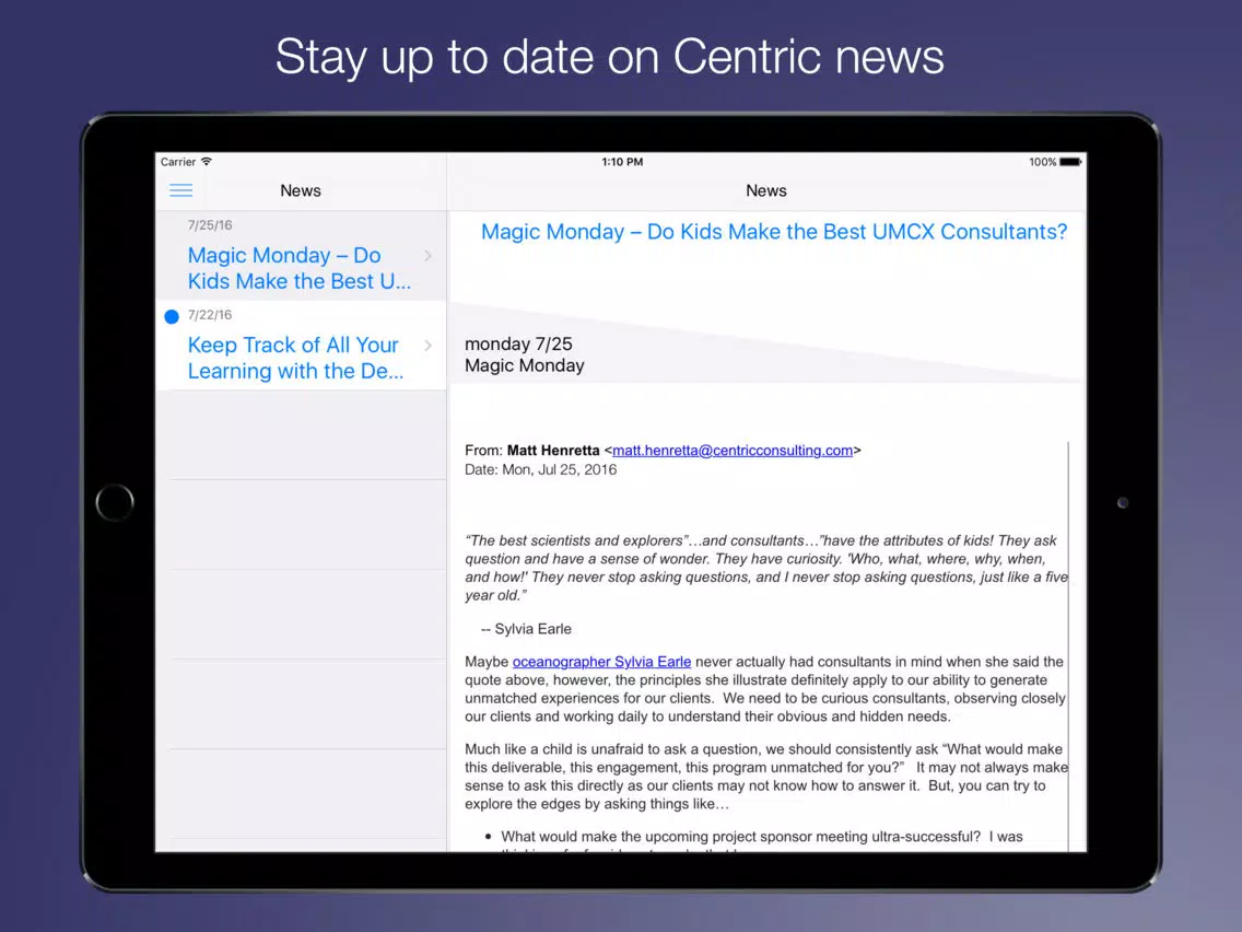 Tangkapan layar Centric Connect iPad 