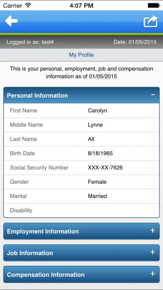 Tangkapan layar Ceridian Self-Service