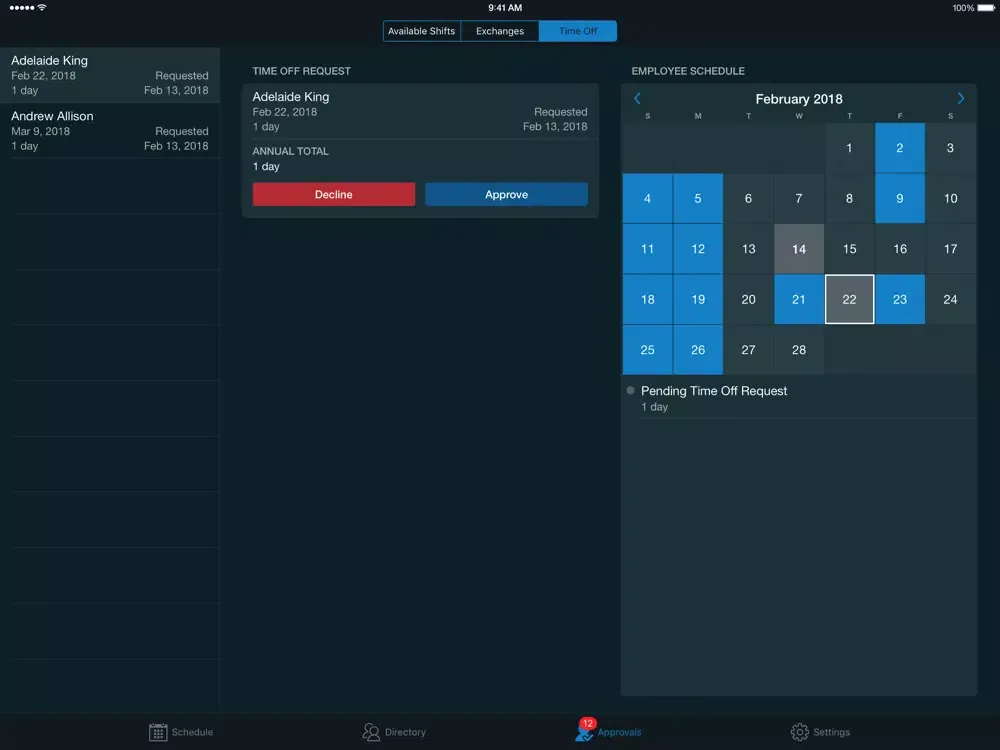 Zrzuty ekranu GoSchedule: Admin iPad 