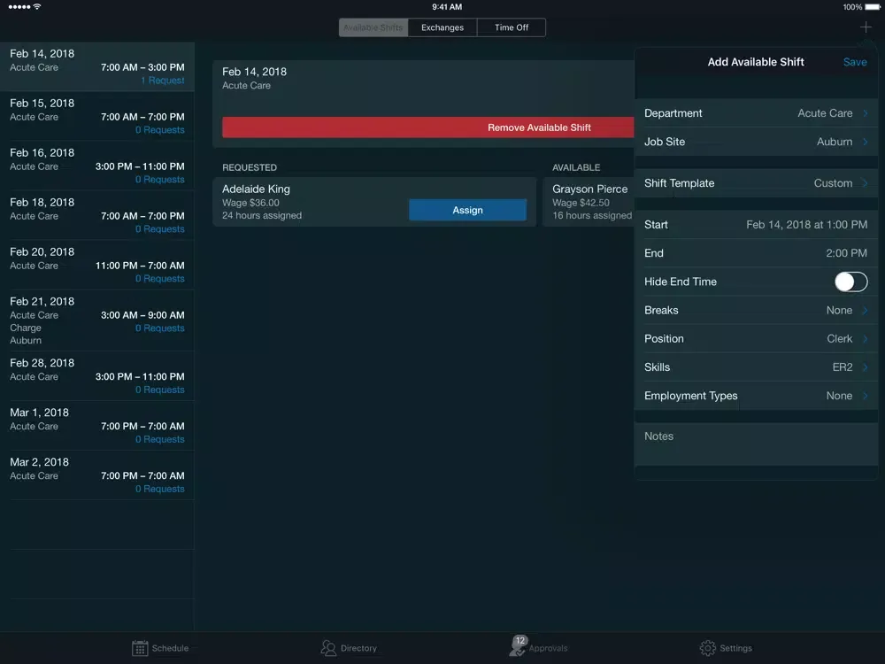 Zrzuty ekranu GoSchedule: Admin iPad 