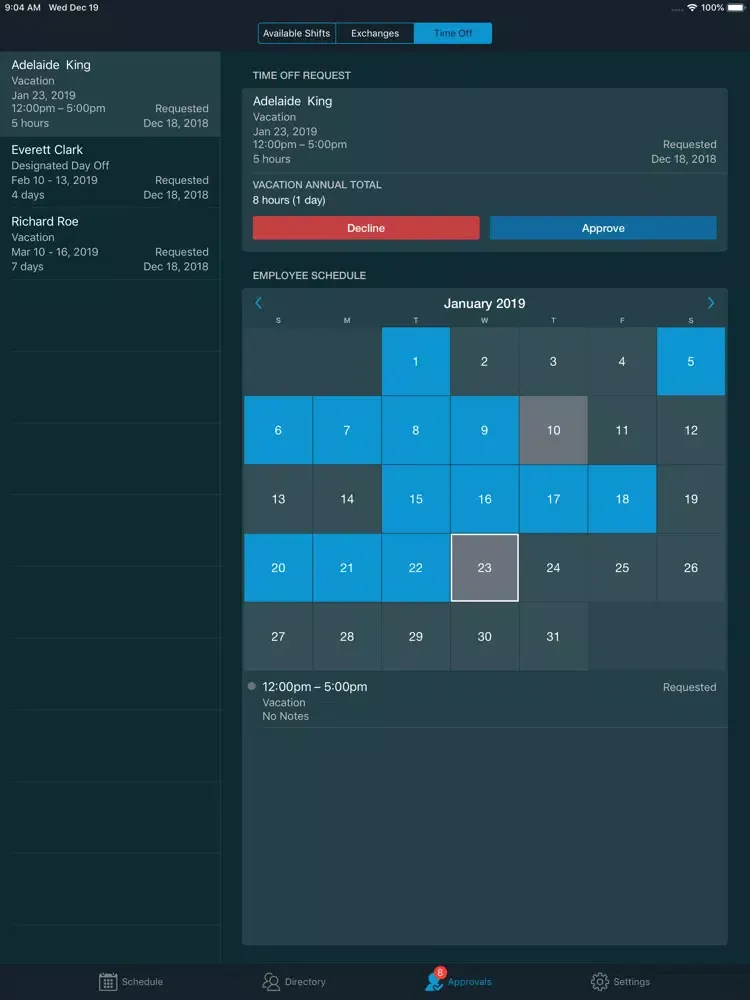 Zrzuty ekranu GoSchedule: Admin iPad 