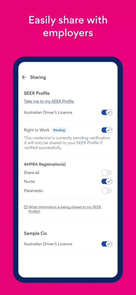 Ảnh chụp màn hình của SEEK Pass