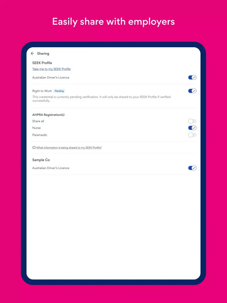 Ảnh chụp màn hình của SEEK Pass